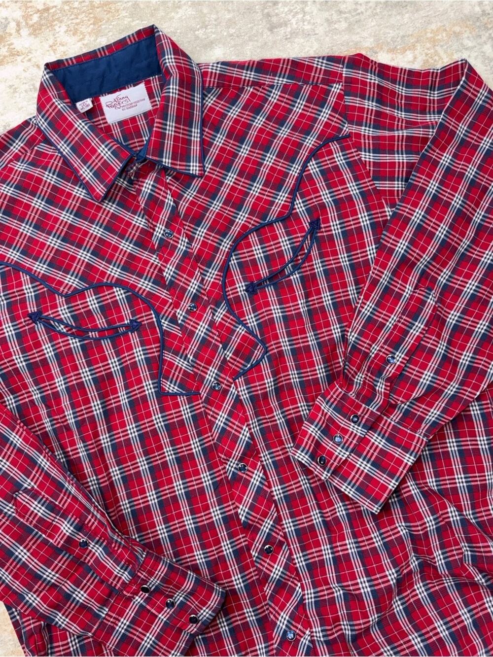 Vintage Kenny Rogers Western Collection Karman Red Plaid Pearl Snap Shirt 17/35